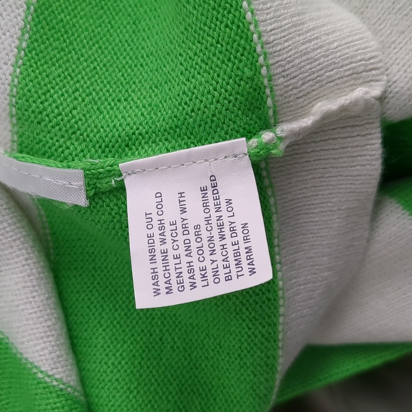 Vintage GAP Green White Striped Cashmere Cotton Blend Knit Sweater Size Medium - Picture 7 of 8